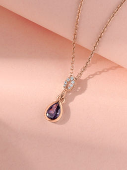 Ornate Jewels - 925 Silver 18K 2 Micron Rose Plated Amethyst Pendant With Chain for Women & Girls