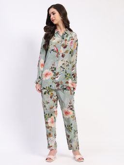 ME & I - Crepe Multicolor Collar Neck Floral Co-ord (Set of 2)