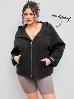 Cider - Hooded Collar Solid Drawstring Zipper Pocket Jacket Curve & Plus