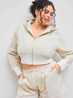 Cider - Cotton-blend Solid Zipper Crop Hoodie Curve & Plus