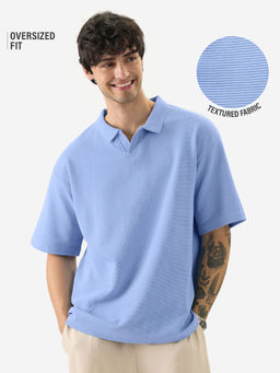 The Souled Store - Official Textured Pastel Blue Oversized Polo T-Shirt