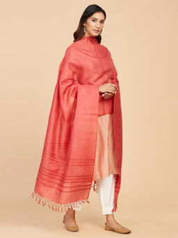 Fabindia - Maroon Tusshar Cotton Woven Dupatta