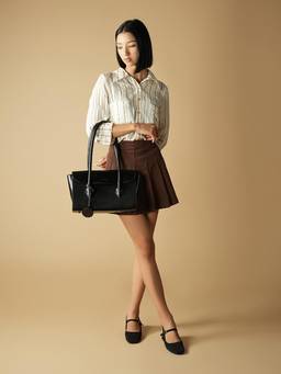 Theater - Women Black Solid Suede Handbag (L)