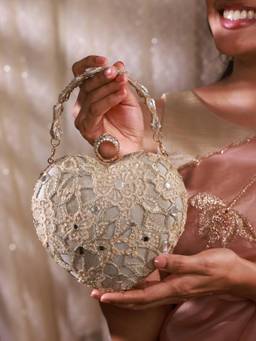 AMYRA - Women Gold Embellished & Sequined Silk Clutch