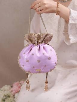 AMYRA - Women Lavender Embroidered Silk Potli