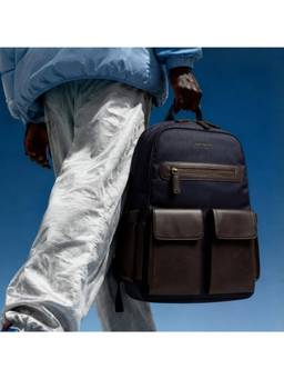 Gauge Machine - Men Navy Blue Solid Pu Backpack