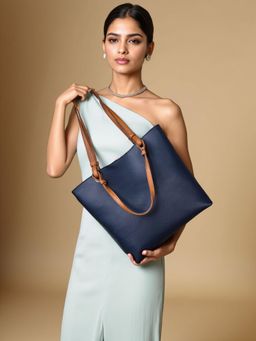 Twenty Dresses by Nykaa Fashion - Women Navy Blue Solid PU Shoulder Bag