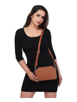Twenty Dresses by Nykaa Fashion - Women Tan Solid PU Sling Bag with Detachable Strap