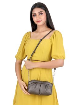 Twenty Dresses by Nykaa Fashion - Women Silver Solid PU Sling Bag with Detachable Strap