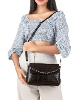 Twenty Dresses by Nykaa Fashion - Women Brown Solid PU Sling Bag with Detachable Strap