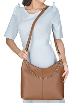 Twenty Dresses by Nykaa Fashion - Women Tan Solid PU Sling Bag with Detachable Strap