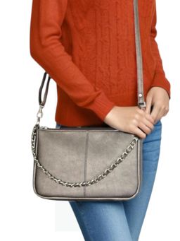 Twenty Dresses by Nykaa Fashion - Women Grey Solid PU Sling Bag with Detachable Strap