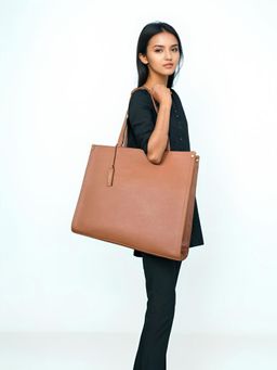 Twenty Dresses by Nykaa Fashion - Women Tan Solid PU Shoulder Bag