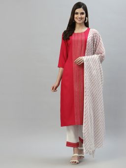 Stylum - Womens Printed Rayon Straight Kurta Pant Dupatta (Set of 3)