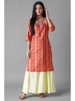 Aurelia - Orange Foil Print Kurta Palazzo (Set of 2)