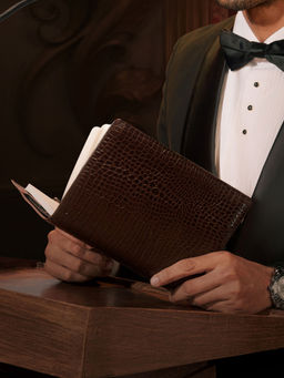 Lapis Bard - Mandeville Croc-Textured Notebook Jacket - Dark Brown