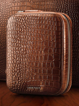 Lapis Bard - Mandeville Croc-Textured Watchcase (4 Slots) - Dark Brown