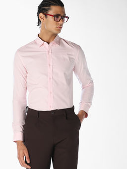 Jack & Jones - Pink Solid Cotton Slim Fit Shirt