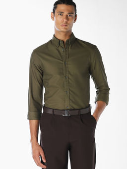 Jack & Jones - Green Solid Cotton Regular Fit Shirt