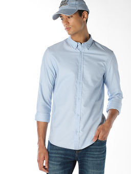 Jack & Jones - Blue Solid Cotton Regular Fit Shirt