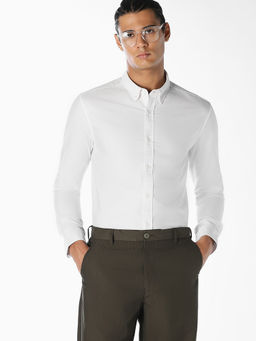 Jack & Jones - White Solid Cotton Regular Fit Shirt