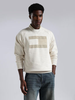 Tommy Hilfiger - Off White Solid Cotton Regular Fit Sweatshirt