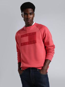 Tommy Hilfiger - Red Solid Cotton Regular Fit Sweatshirt