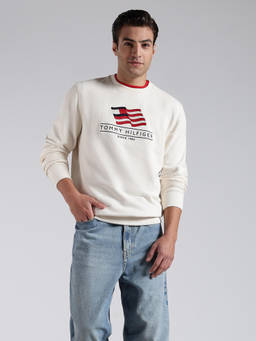 Tommy Hilfiger - Off White Solid Cotton Regular Fit Sweatshirt