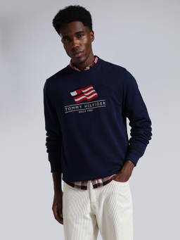 Tommy Hilfiger - Navy Blue Solid Cotton Regular Fit Sweatshirt