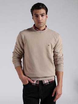 Tommy Hilfiger - Beige Solid Cotton Regular Fit Sweatshirt