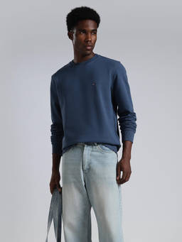 Tommy Hilfiger - Blue Solid Cotton Regular Fit Sweatshirt