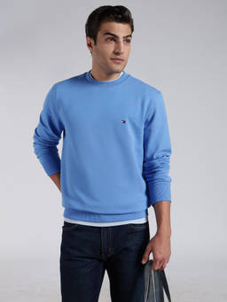 Tommy Hilfiger - Blue Solid Cotton Regular Fit Sweatshirt