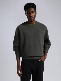 Tommy Hilfiger - Charcoal Textured Cotton Regular Fit Sweatshirt