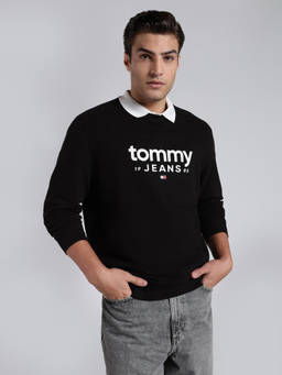 Tommy Hilfiger - Black Solid Cotton Regular Fit Sweatshirt