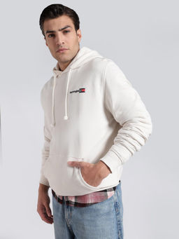 Tommy Hilfiger - Off White Solid Cotton Regular Fit Hoodie