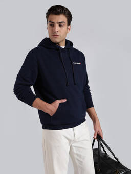 Tommy Hilfiger - Navy Blue Solid Cotton Regular Fit Hoodie