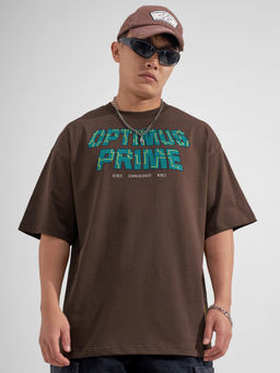 HIGHLANDER - Brown Graphic Cotton Oversized Fit T-Shirt