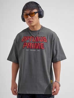 HIGHLANDER - Grey Graphic Cotton Oversized Fit T-Shirt