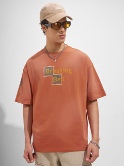 HIGHLANDER - Orange Graphic Cotton Oversized Fit T-Shirt