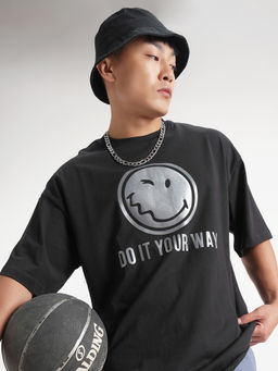 HIGHLANDER - Black Graphic Cotton Oversized Fit T-Shirt