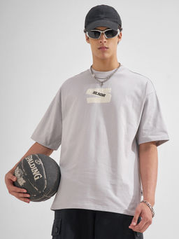 HIGHLANDER - Grey Graphic Cotton Oversized Fit T-Shirt