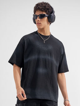 HIGHLANDER - Black Embroidered Cotton Oversized Fit T-Shirt