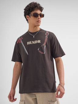 HIGHLANDER - Brown Graphic Cotton Relaxed Fit T-Shirt
