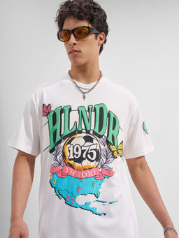 HIGHLANDER - White Graphic Cotton Relaxed Fit T-Shirt