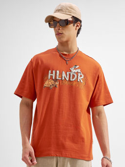 HIGHLANDER - Rust Graphic Cotton Relaxed Fit T-Shirt