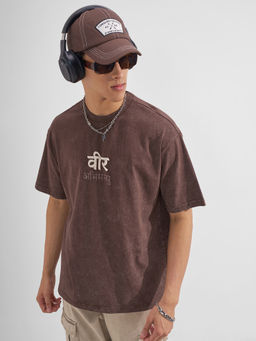 HIGHLANDER - Brown Graphic Cotton Relaxed Fit T-Shirt