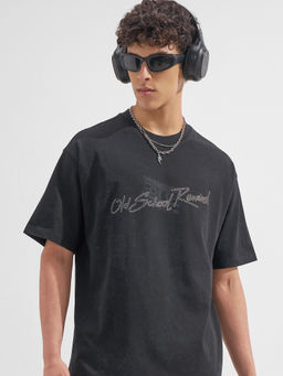 HIGHLANDER - Black Graphic Cotton Relaxed Fit T-Shirt