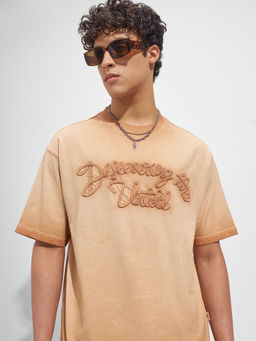 HIGHLANDER - Mustard Embroidered Cotton Relaxed Fit T-Shirt
