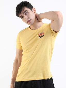 HIGHLANDER - Yellow Graphic Cotton Slim Fit T-Shirt