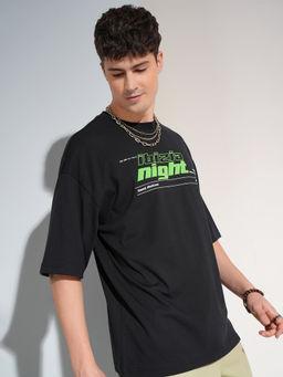 HIGHLANDER - Black Printed Cotton Blend Oversized Fit T-Shirt